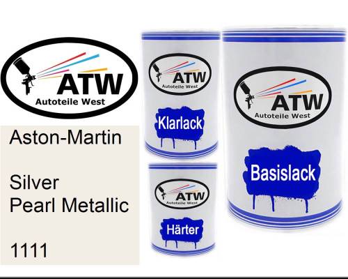 Aston-Martin, Silver Pearl Metallic, 1111: 500ml Lackdose + 500ml Klarlack + 250ml Härter - Set, von ATW Autoteile West.